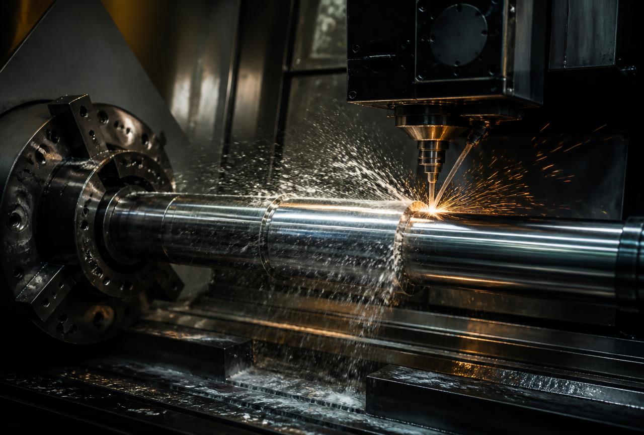 CNC lathe machining a hardened steel excavator pin